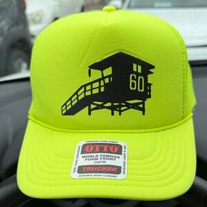 Unisex OTTO Neon Yellow Trucker Hat with Black Lifeguard Tower Graphic